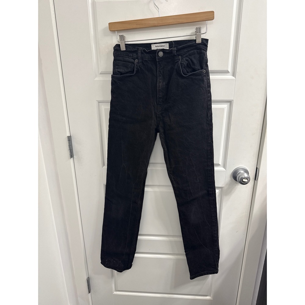 Reformation Liza Ultra High Rise Straight Jeans Black Denim Size 27